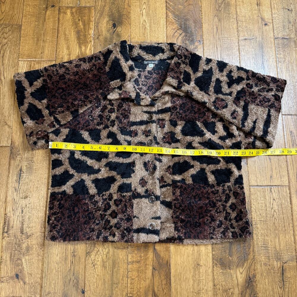 Supply & Demand Leopard Print Faux Fur Collard Button Front Jacket Women's L - Picture 4 of 7